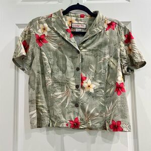 Jamaica Bay Women's Cropped Aloha Shirt Floral Multicolor Size L